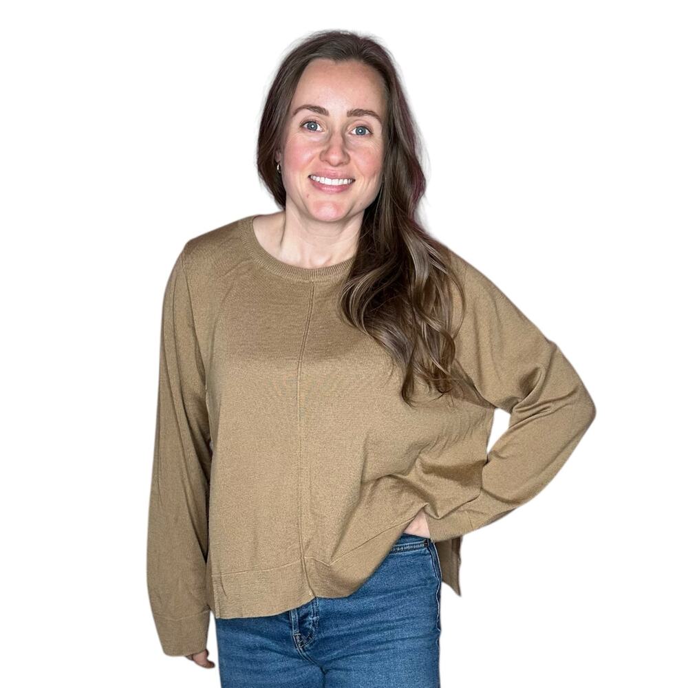 HANA SAN Tan Brown Pullover Relaxed Fit Knit Sweater Women's Size 38 Merino Wool
